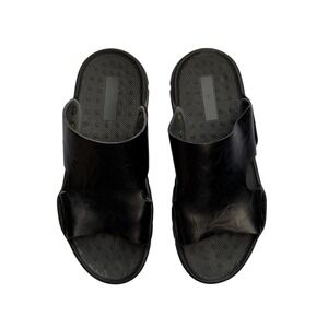 Mens Slide Sandals Leather Look Crinkle Black Gorpcore Sporty Size‎ 8